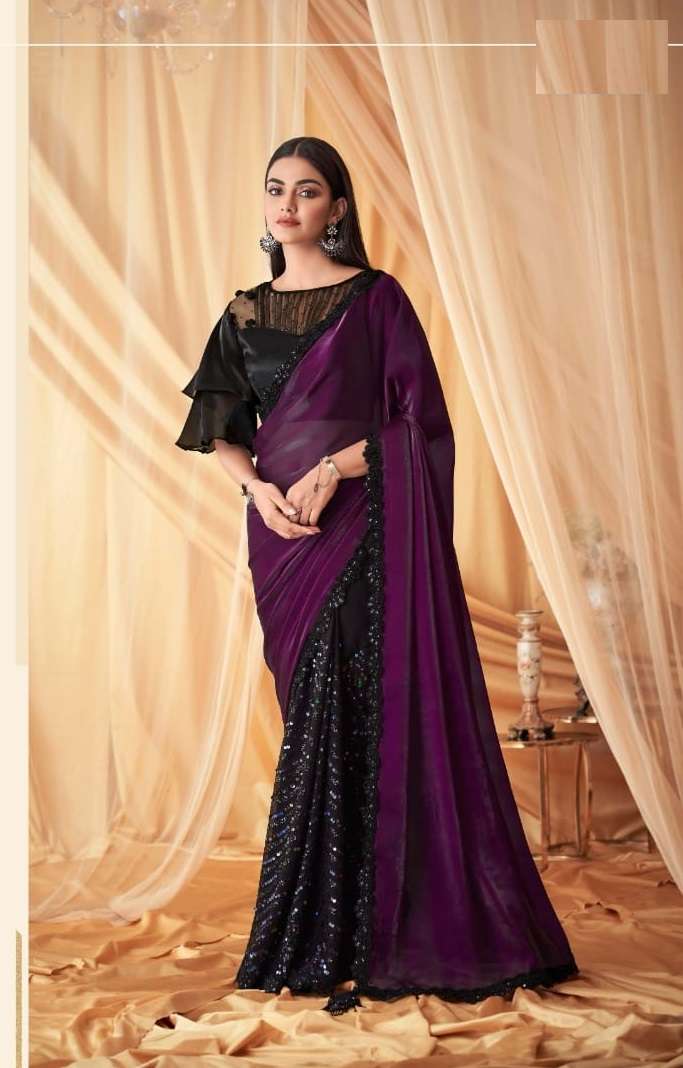 DESIGNER WEDDING PARTY WEAR GEORGETTE BLACK SAREE FOR WOMEN EXCLUSIVE COLLECTION SM TFH SPARKLE 7604