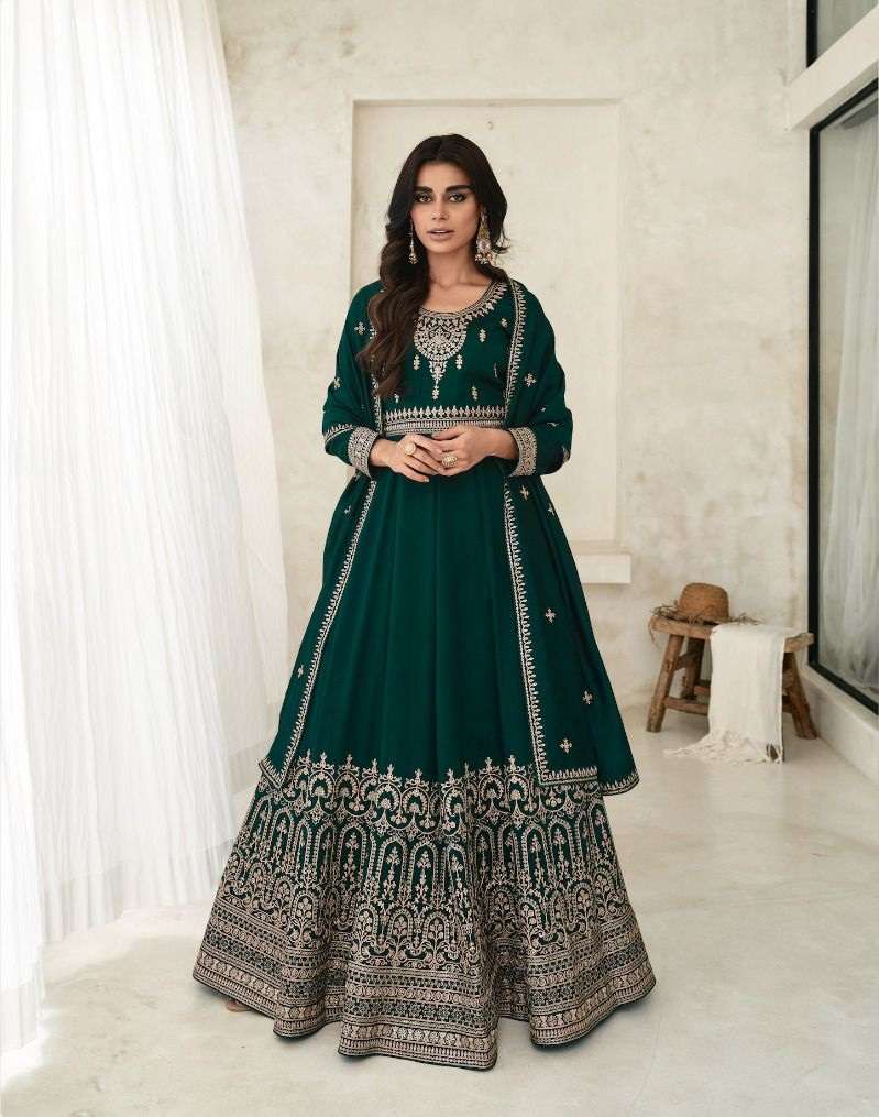 DESIGNER WEDDING PARTY WEAR GREEN PREMIUM SILK ANARKALI SALWAR SUIT GOWN WITH DUPATTA AF BELA 9765