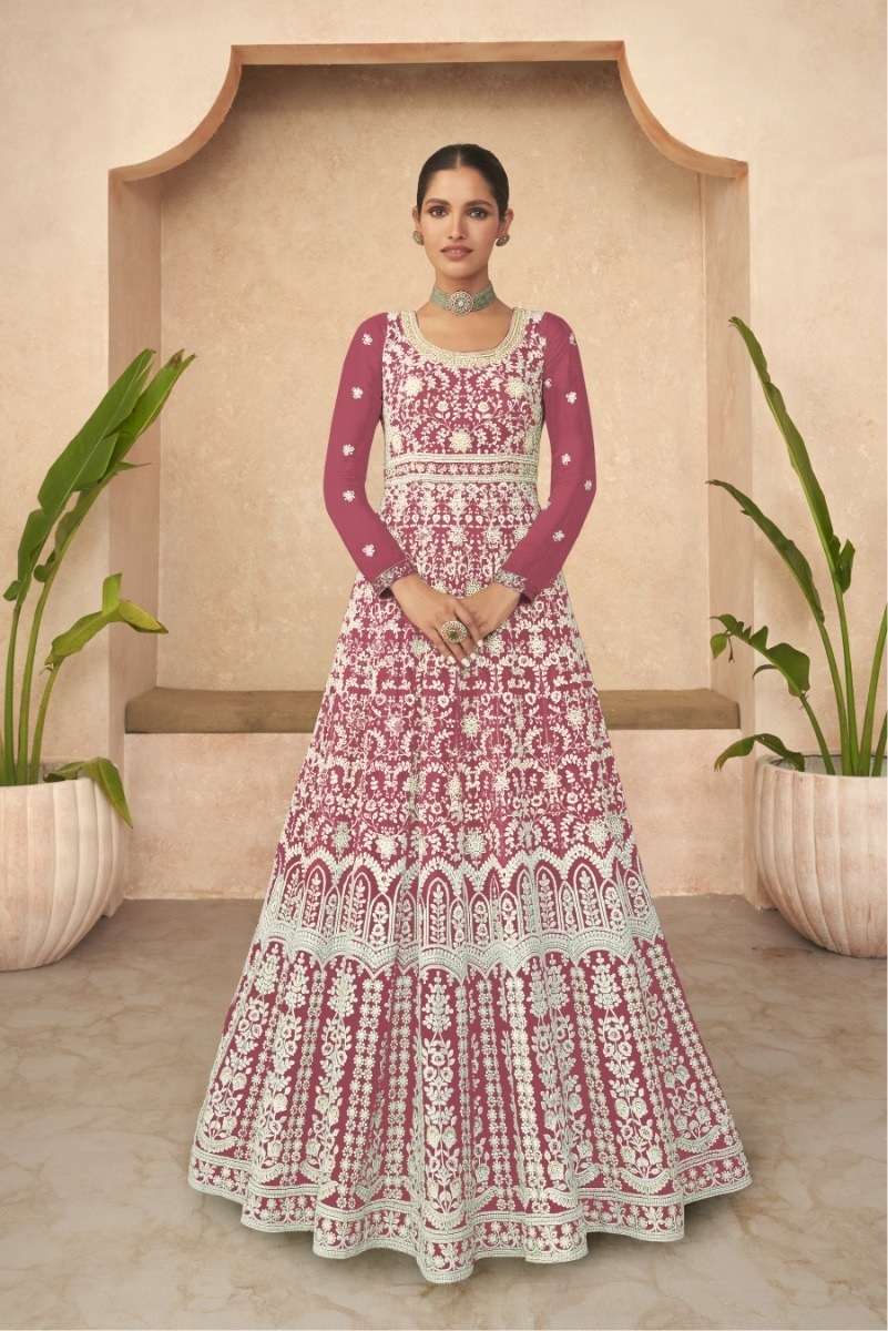 DESIGNER WEDDING PARTY WEAR HEAVY DEEP PINK FAUX GEORGETTE ANARKALI SALWAR SUIT GOWN WITH DUPATTA CPR 5238 COLOR