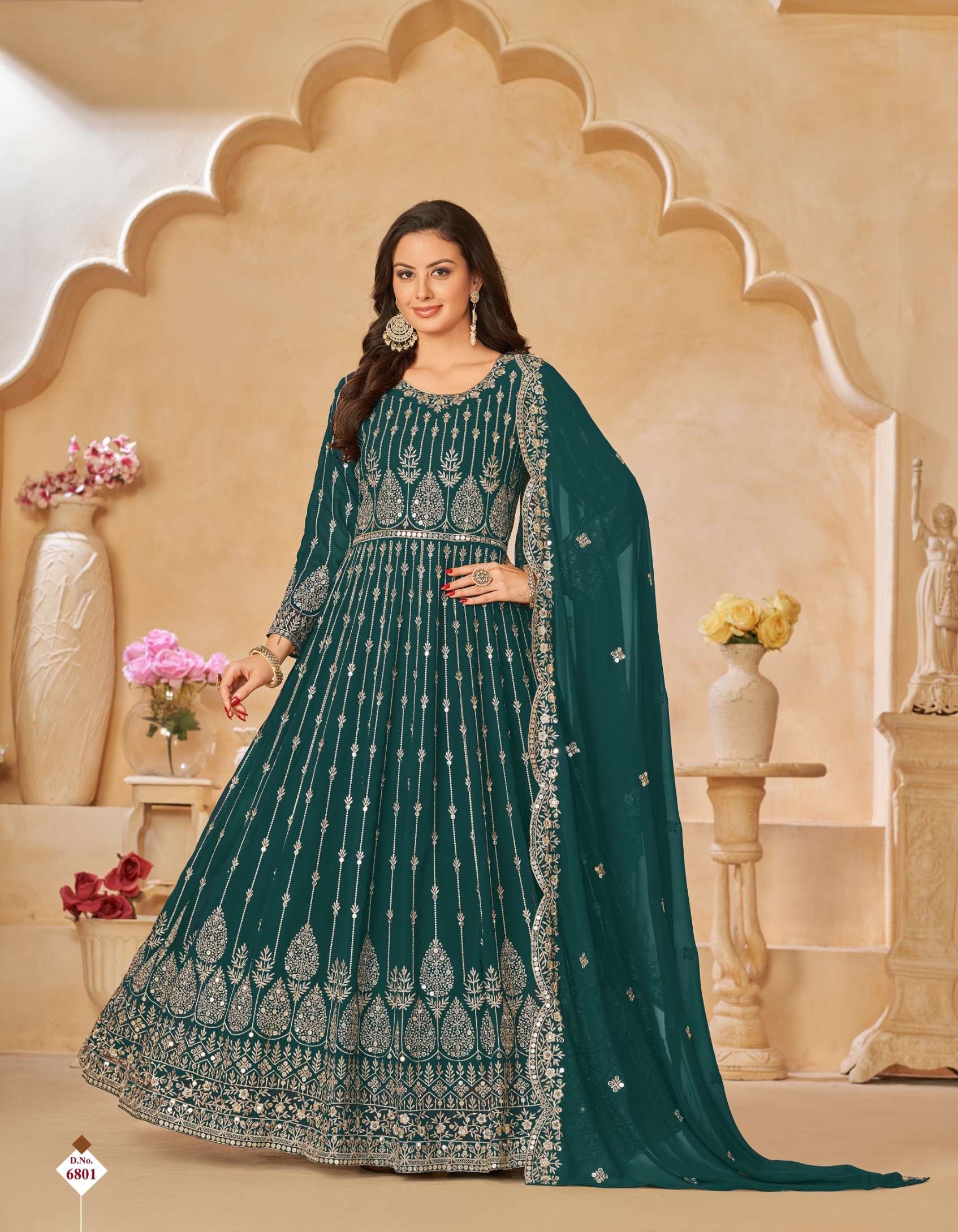 DESIGNER WEDDING PARTY WEAR HEAVY GREEN FAUX GEWORGETTE ANARKALI SALWAR SUIT GOWN WITH DUPATTA AF 6801