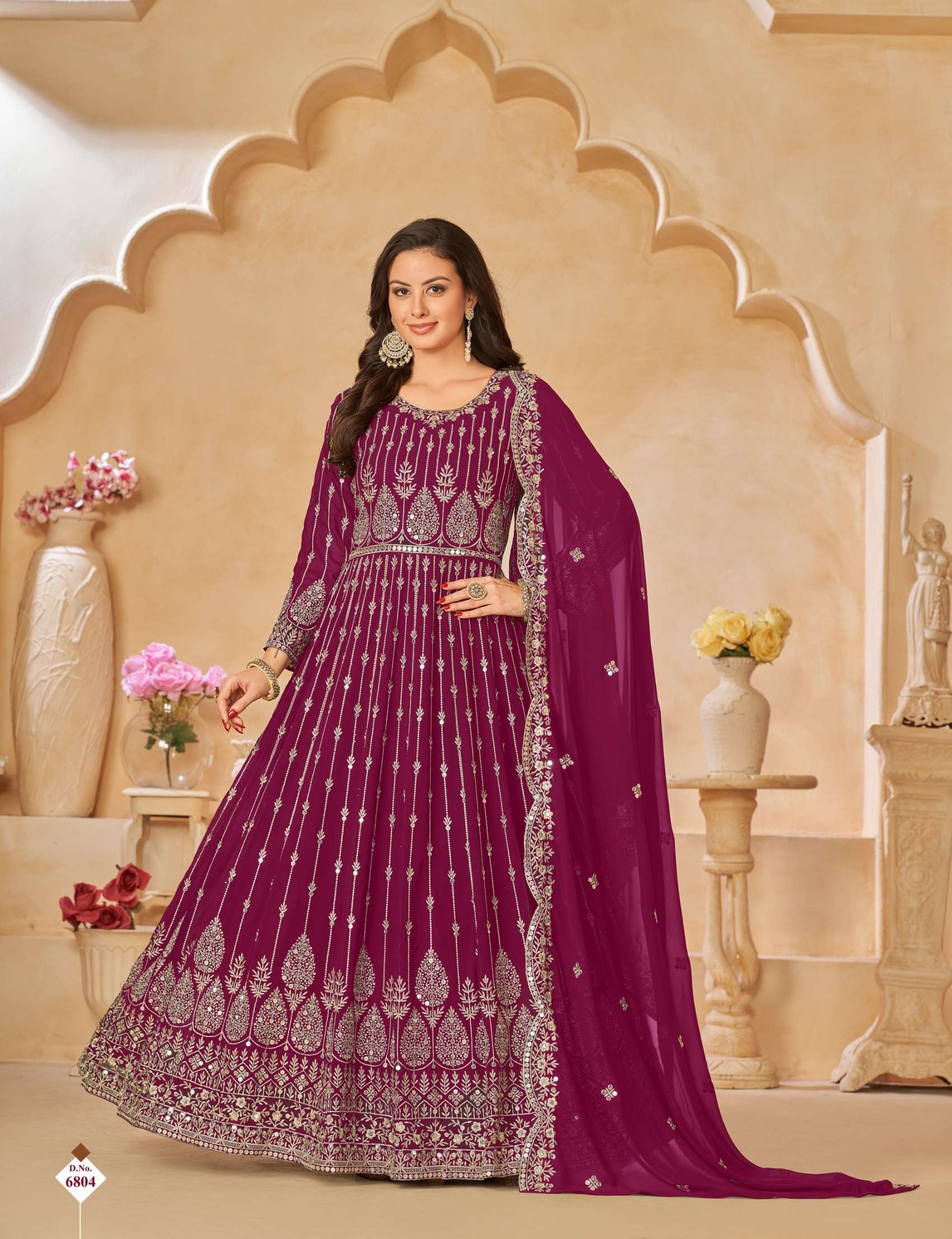 DESIGNER WEDDING PARTY WEAR HEAVY RANI PINK FAUX GEWORGETTE ANARKALI SALWAR SUIT GOWN WITH DUPATTA AF 6804