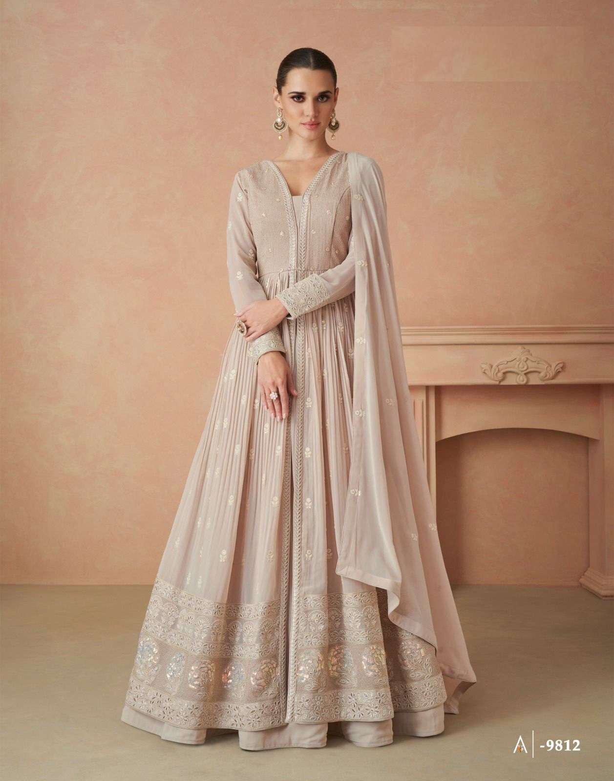 DESIGNER WEDDING PARTY WEAR HEAVY REAL GEORGETTE PEACE ANARKALI SALWAR SUIT GOWN WITH DUPATTA AF ANDAZ 9812