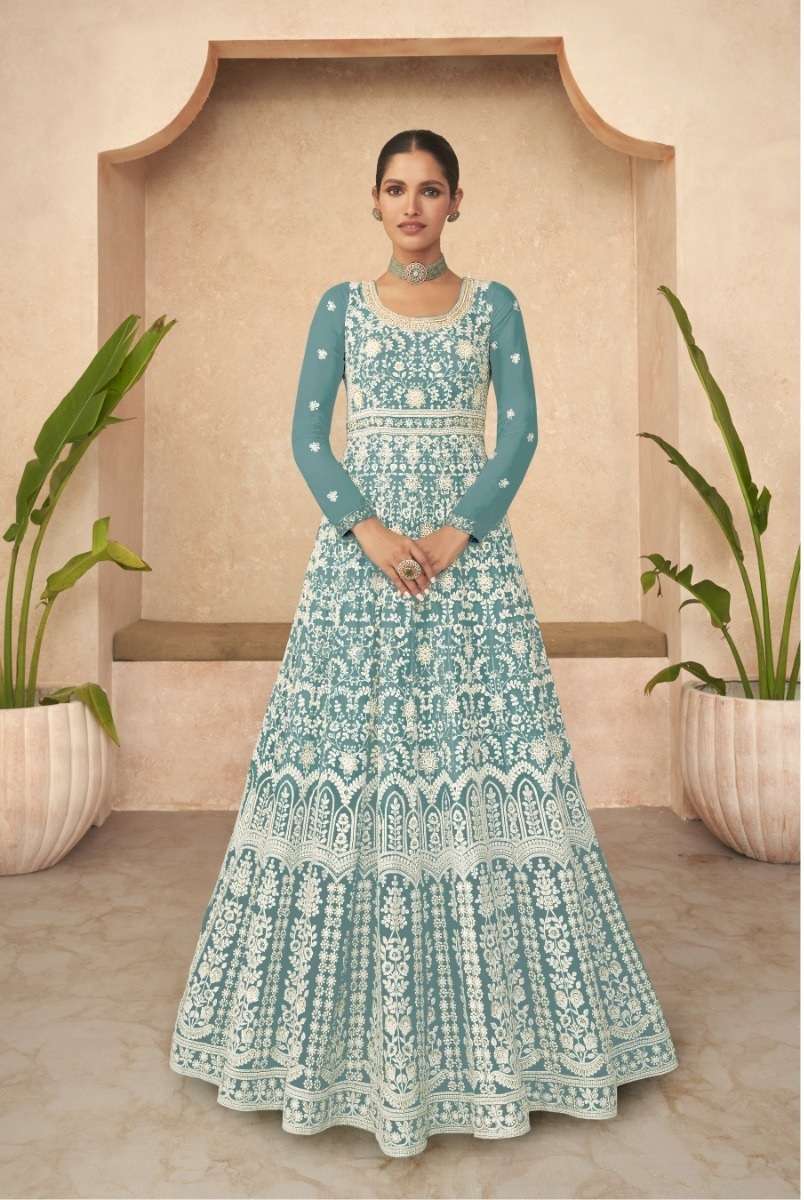 DESIGNER WEDDING PARTY WEAR HEAVY SKY BLUE FAUX GEORGETTE ANARKALI SALWAR SUIT GOWN WITH DUPATTA CPR 5238 COLOR