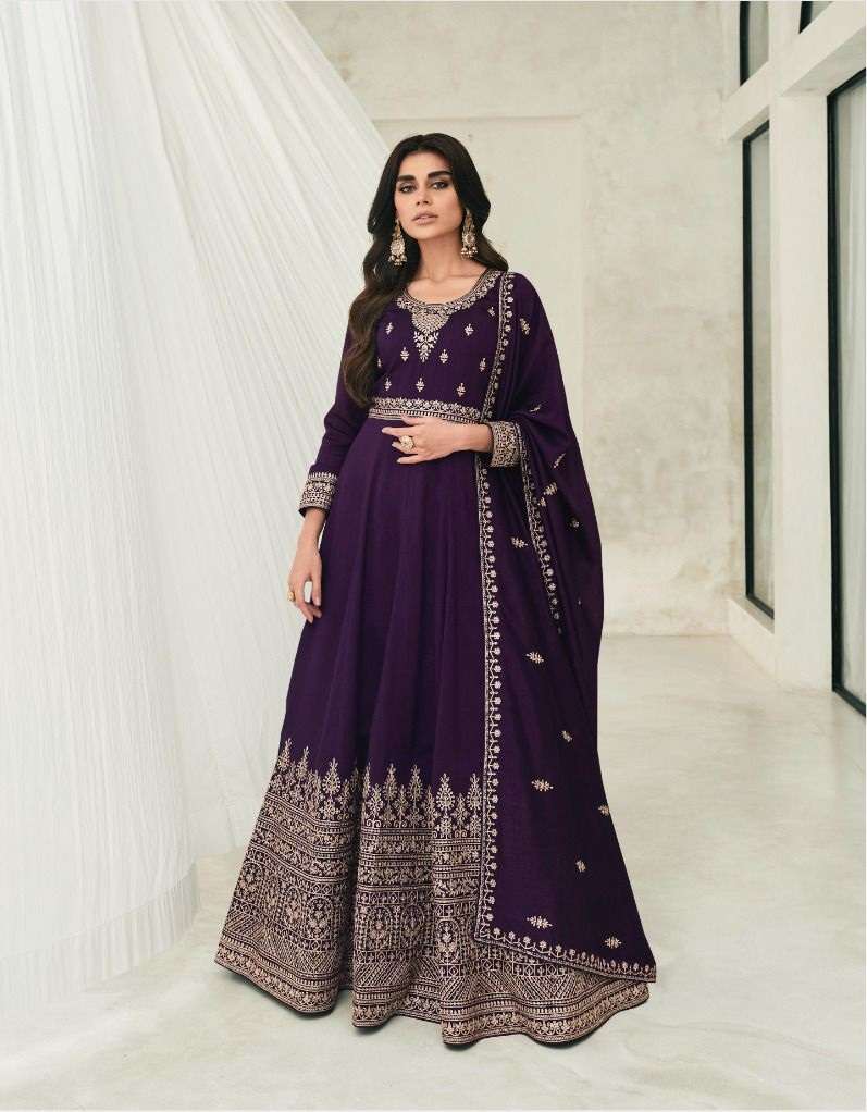 DESIGNER WEDDING PARTY WEAR PURPLE PREMIUM SILK ANARKALI SALWAR SUIT GOWN WITH DUPATTA AF BELA 9766