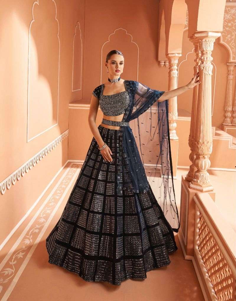 INDIAN BOLLYWOOD DESIGNER PARTY WEAR BLUE GEORGETTE LEHENGA WITH THREAD SEQUENCE LEHENGA CHOLI AF KALISHTA 5321