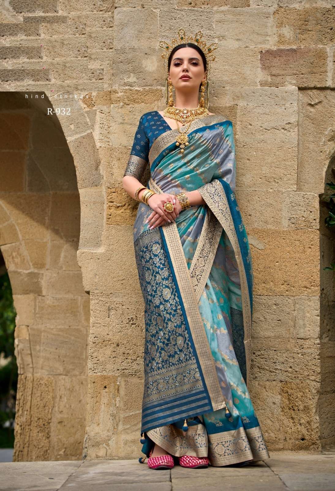 LATEST DESIGNER FANCY WEDDING PARTY WEAR HEAVY BANARASI SILK BLUE SAREE SM RW VENICE 932