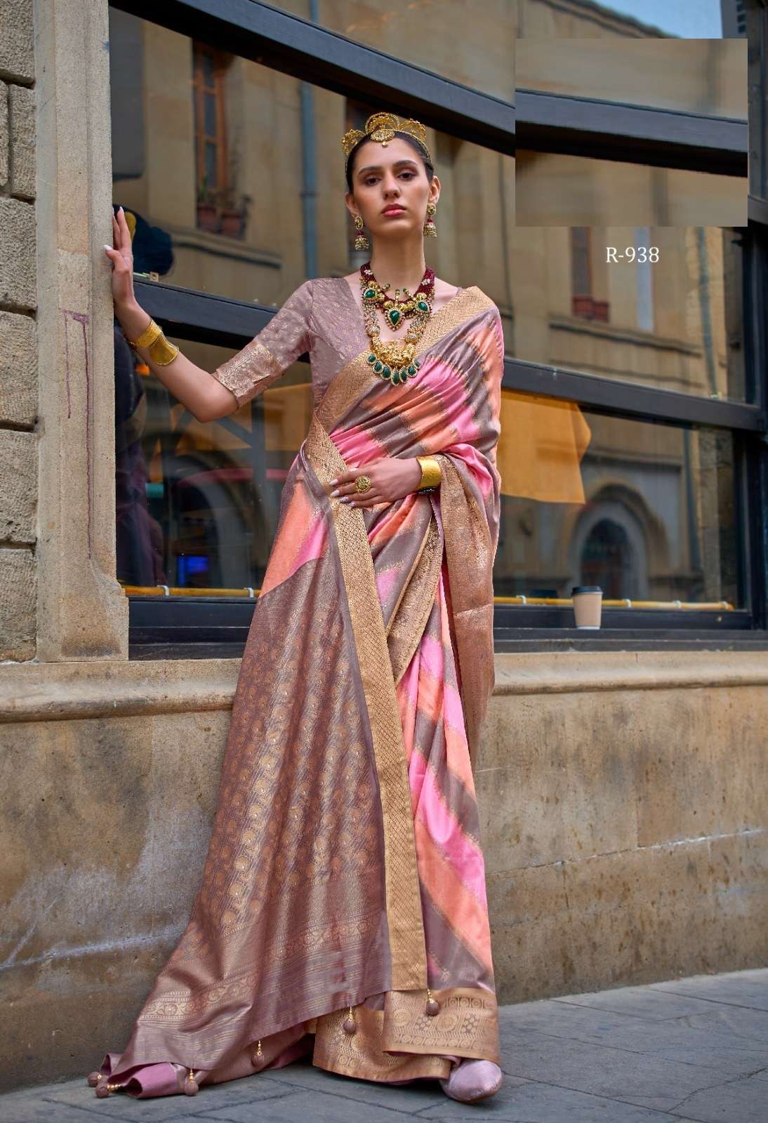 LATEST DESIGNER FANCY WEDDING PARTY WEAR HEAVY BANARASI SILK PINK SAREE SM RW VENICE 938