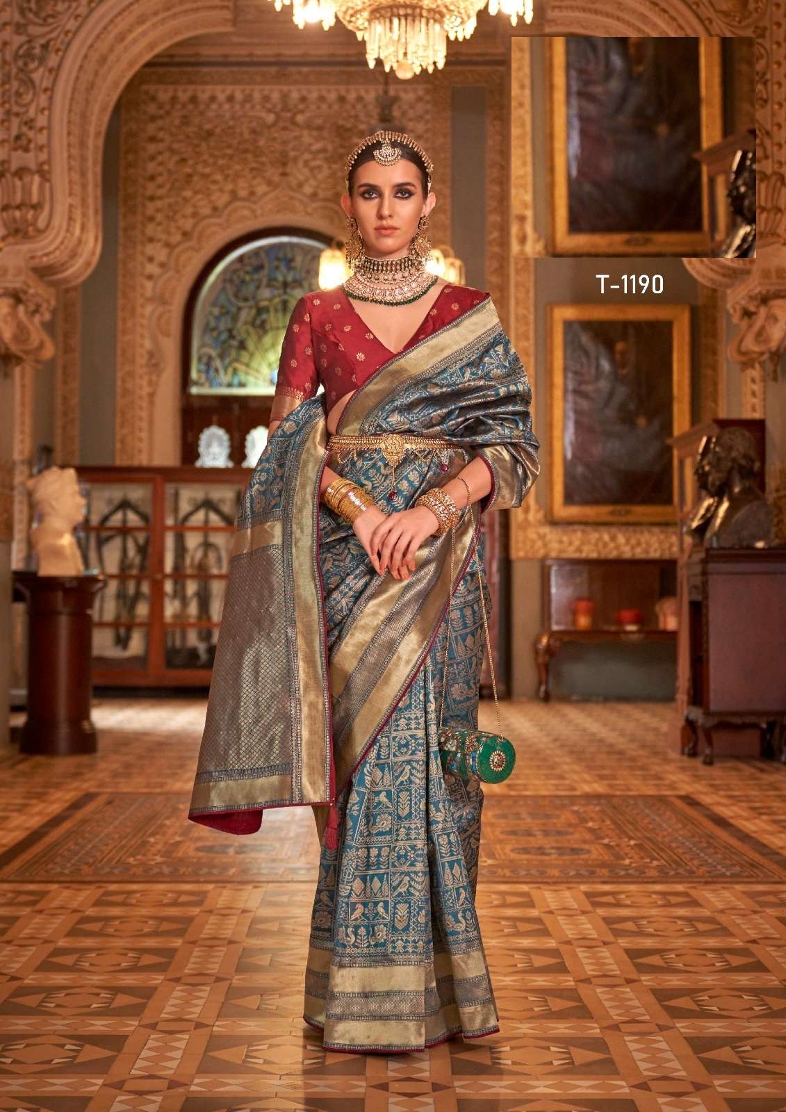 LATEST DESIGNER FANCY WEDDING PARTY WEAR HEAVY BLUE BANARASI SILK SAREE SM RATH DAMYANTI 1190