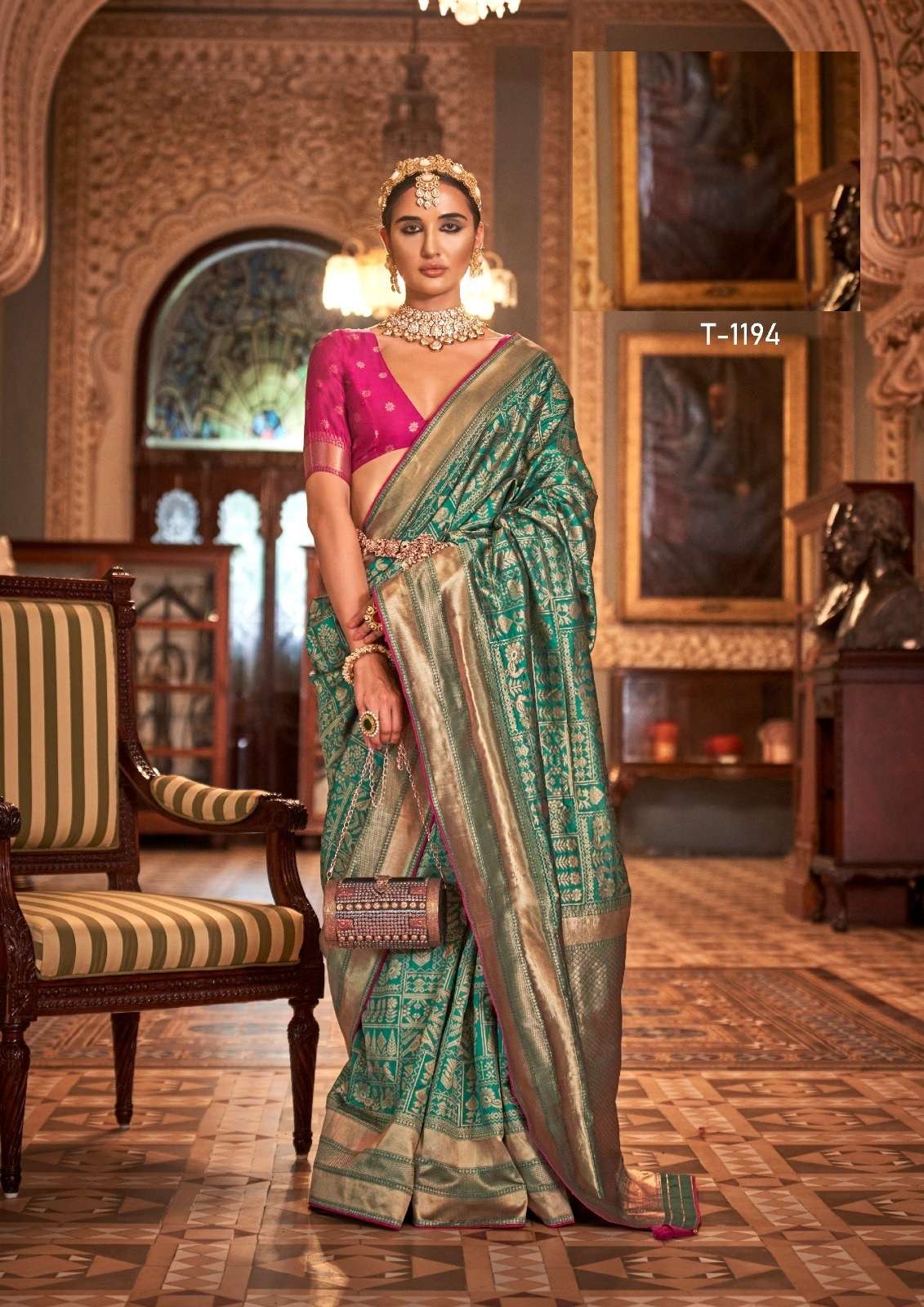 LATEST DESIGNER FANCY WEDDING PARTY WEAR HEAVY GREEN BANARASI SILK SAREE SM RATH DAMYANTI 1194