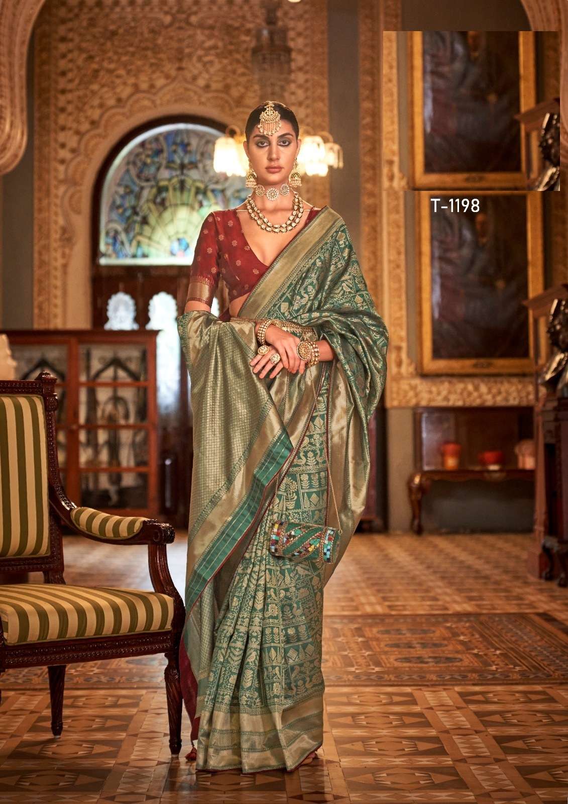 LATEST DESIGNER FANCY WEDDING PARTY WEAR HEAVY GREEN BANARASI SILK SAREE SM RATH DAMYANTI 1198