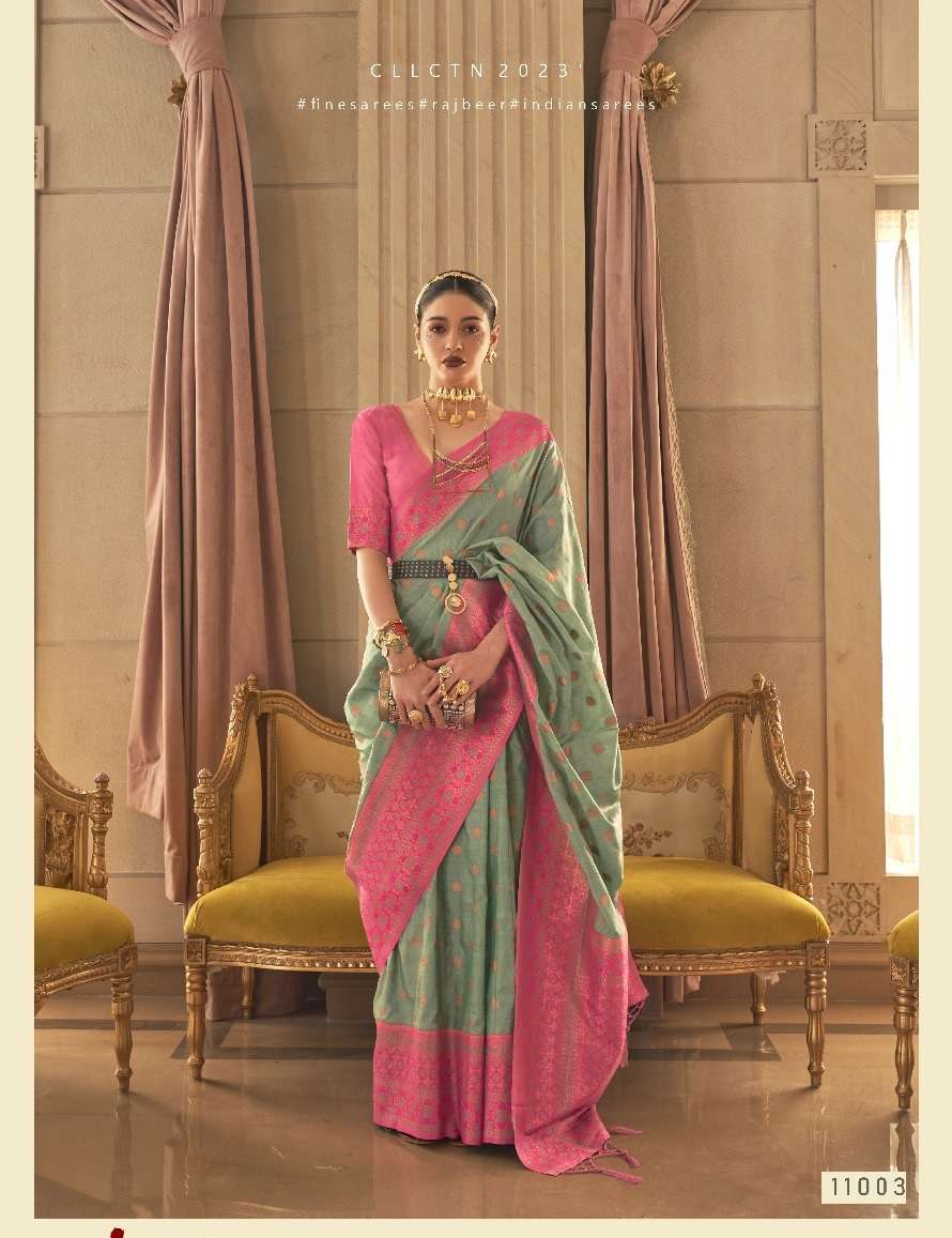 LATEST DESIGNER FANCY WEDDING PARTY WEAR HEAVY WEAVING SILK GREEN SAREE SM RJBR KAMSAARA 11003