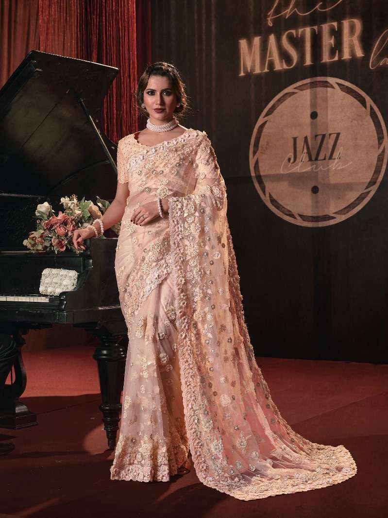 LATEST DESIGNER INDIA WEDDING PARTY WEAR HEAVY NET PEACE SAREE COLLECTION LIKE BOLLYWOOD MN SAREES 6801