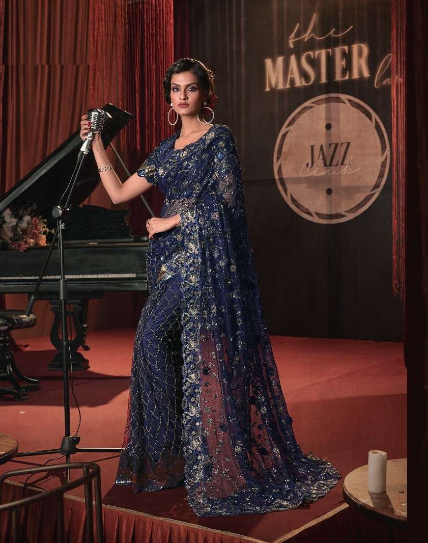 LATEST DESIGNER INDIA WEDDING PARTY WEAR HEAVY NET BLUE SAREE COLLECTION LIKE BOLLYWOOD MN SAREES 6805