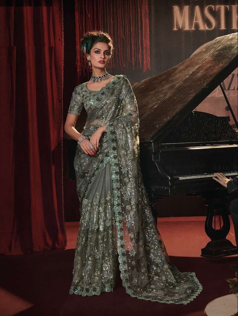 LATEST DESIGNER INDIA WEDDING PARTY WEAR HEAVY NET MAHENDI SAREE COLLECTION LIKE BOLLYWOOD MN SAREES 6811