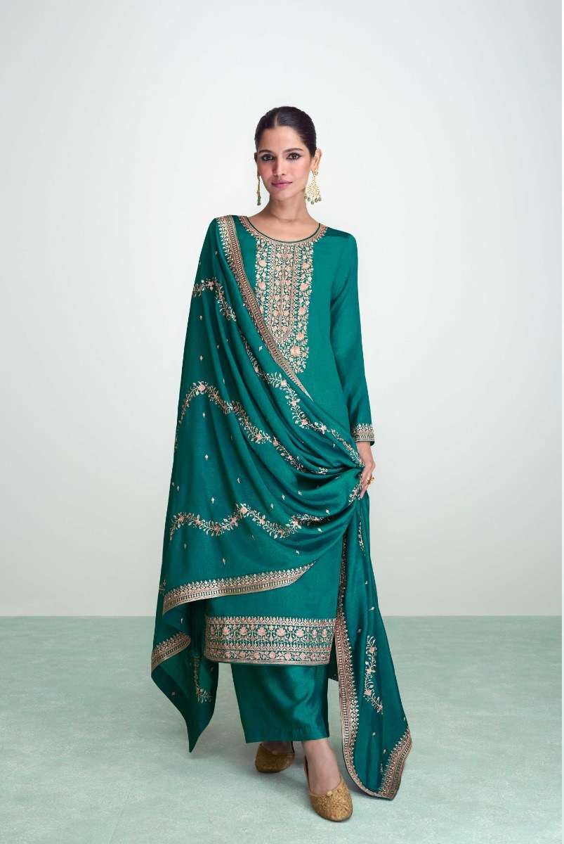 DESIGNER FANCY WEDDING PARTY WEAR BLUE PREMIUM SILK STRAIGHT PAKISTANI SALWAR SUIT AF SYRA 9684