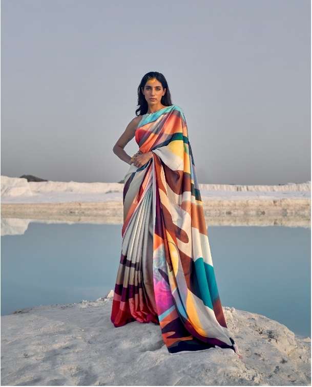 DESIGNER FANCY WEDDING PARTY WEAR PRINTED SATIN SILK SAREE COLLECTION RJTX KASA GOLD SM 159003