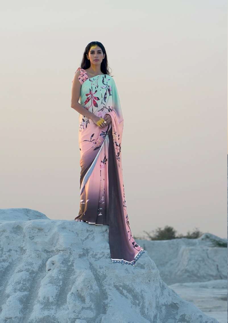 DESIGNER FANCY WEDDING PARTY WEAR PRINTED SATIN SILK SAREE COLLECTION RJTX KASA GOLD SM 159008