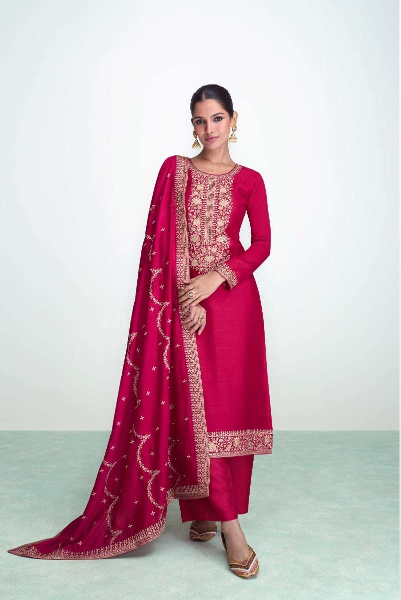 DESIGNER FANCY WEDDING PARTY WEAR RANI PINK PREMIUM SILK STRAIGHT PAKISTANI SALWAR SUIT AF SYRA 9683