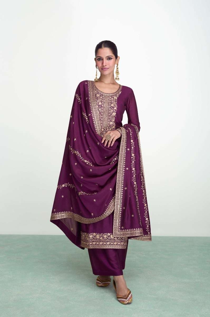 DESIGNER FANCY WEDDING PARTY WEAR WINE PREMIUM SILK STRAIGHT PAKISTANI SALWAR SUIT AF SYRA 9680