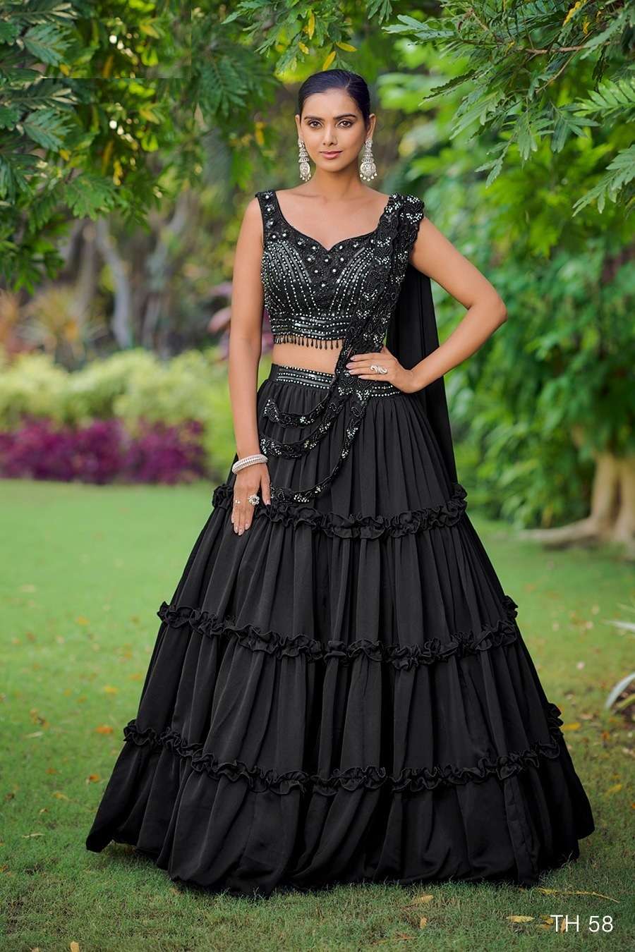 Designer Black Taffeta silk Embroidery work Unsticthed lehenga choli Indian  Pakistan wedding bridal lehenga Ghagra choli chaniya choli | Wish