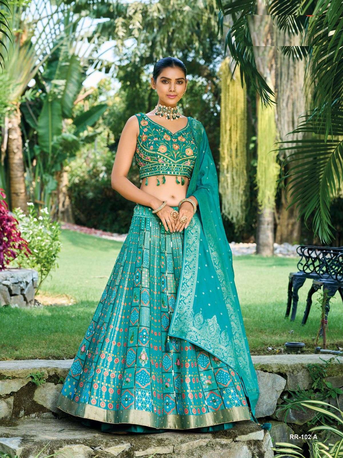 DESIGNER INDIAN BRIDAL WEDDING PARTY WEAR BLUE BANARASI SILK LEHENGA CHOLI WITH SM TATHASTU 102A