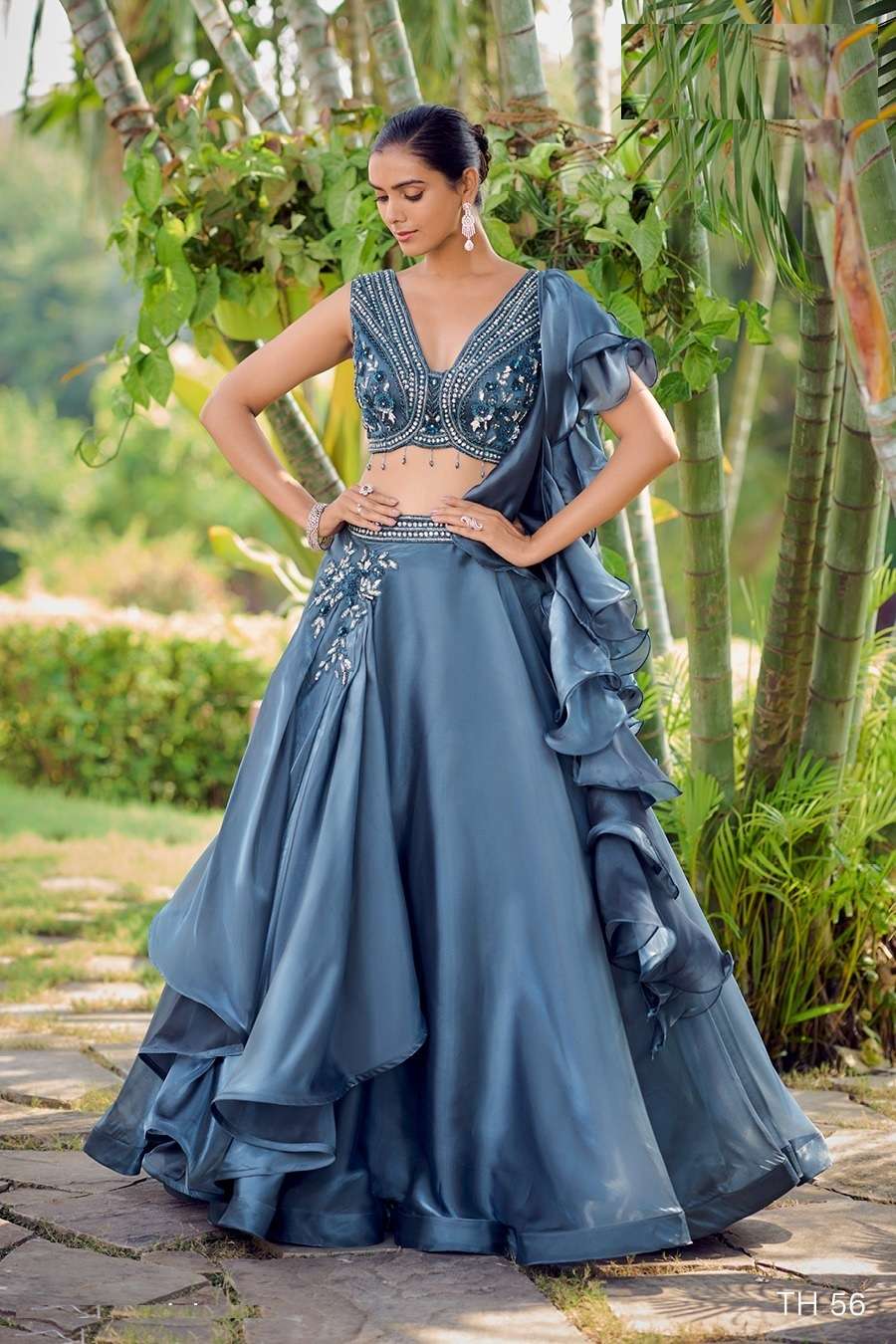 DESIGNER INDIAN BRIDAL WEDDING PARTY WEAR BLUE SOFT SILK LEHENGA CHOLI WITH SM TATHASTU 56