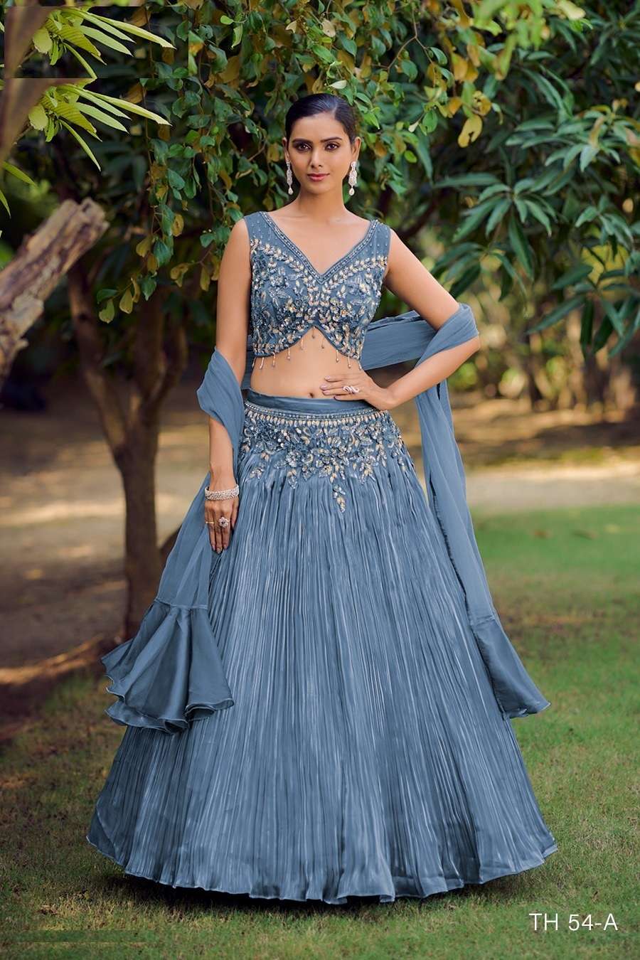 DESIGNER INDIAN BRIDAL WEDDING PARTY WEAR BLUESOFT SILK LEHENGA CHOLI WITH SM TATHASTU 54A