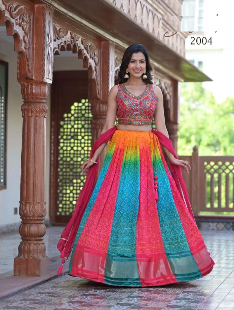 DESIGNER INDIAN BRIDAL WEDDING PARTY WEAR MULTI COLOR SILK LEHENGA CHOLI WITH DST BASANTI 2004