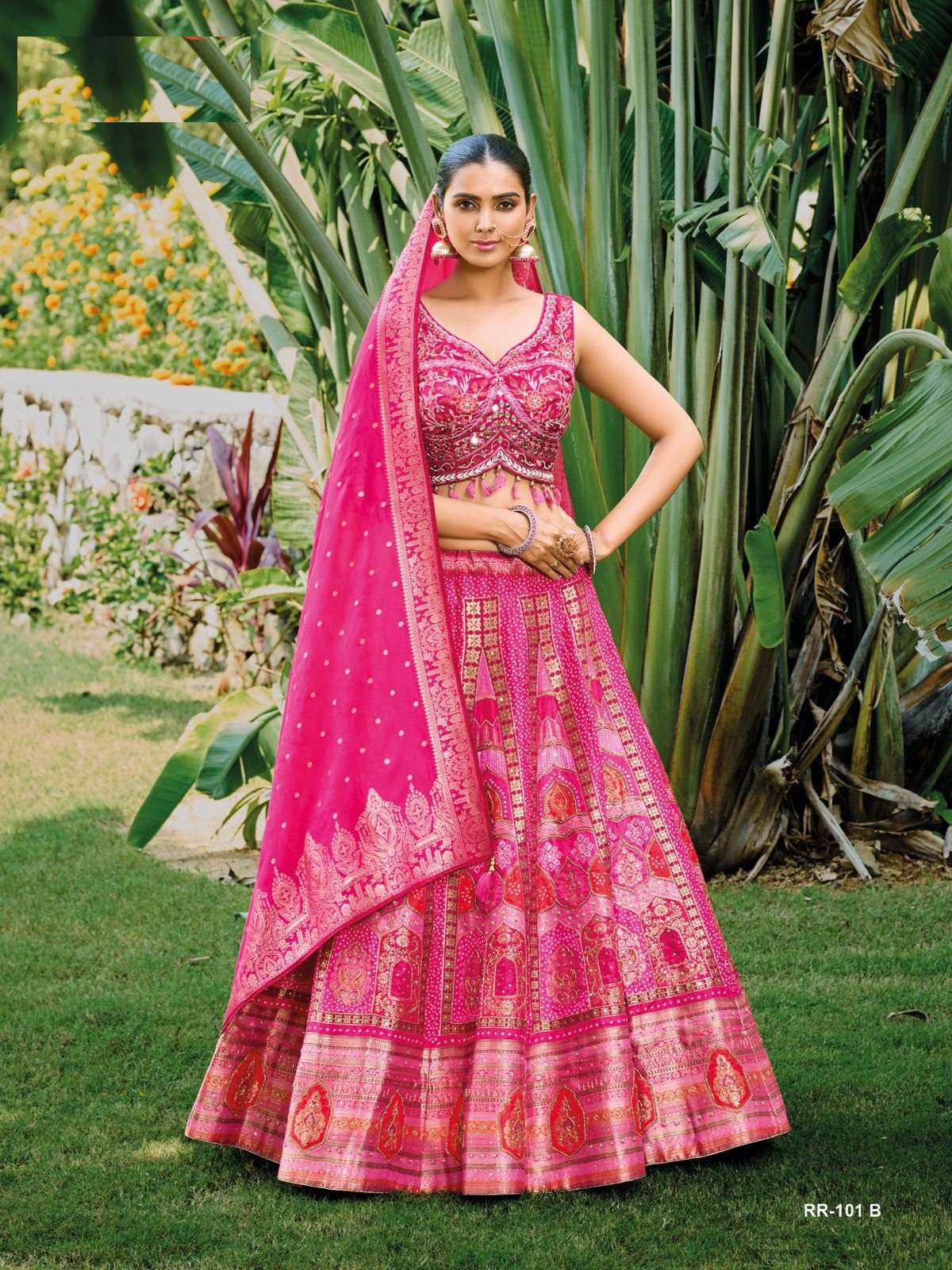 DESIGNER INDIAN BRIDAL WEDDING PARTY WEAR PINK BANARASI SILK LEHENGA CHOLI WITH SM TATHASTU 101B