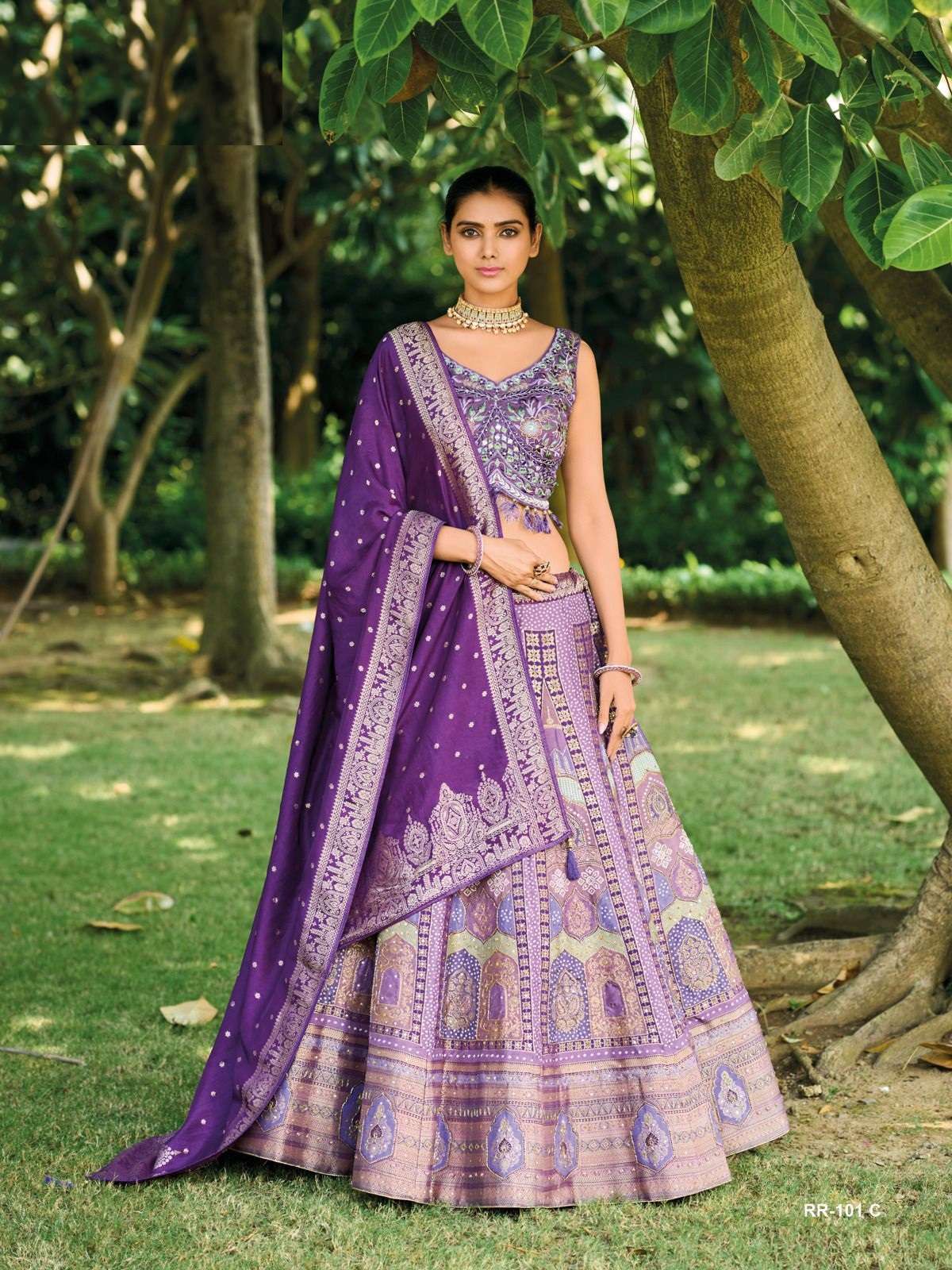 DESIGNER INDIAN BRIDAL WEDDING PARTY WEAR PURPLE BLUE BANARASI SILK LEHENGA CHOLI WITH SM TATHASTU 101C