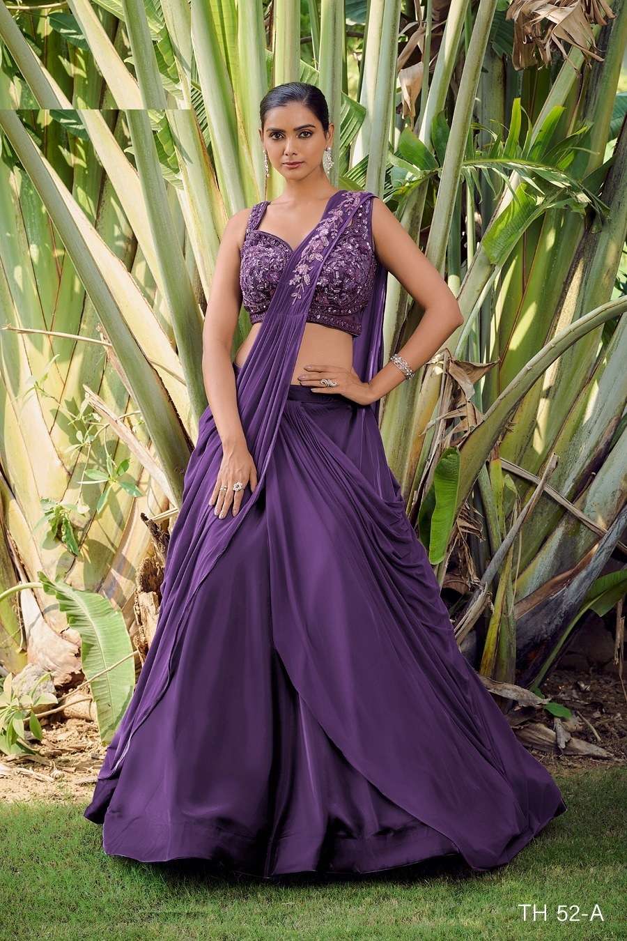 DESIGNER INDIAN BRIDAL WEDDING PARTY WEAR PURPLE SOFT SILK LEHENGA CHOLI WITH SM TATHASTU 52A