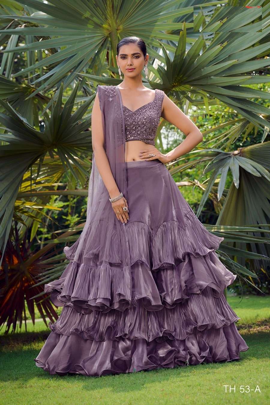 DESIGNER INDIAN BRIDAL WEDDING PARTY WEAR PURPLE SOFT SILK LEHENGA CHOLI WITH SM TATHASTU 53A