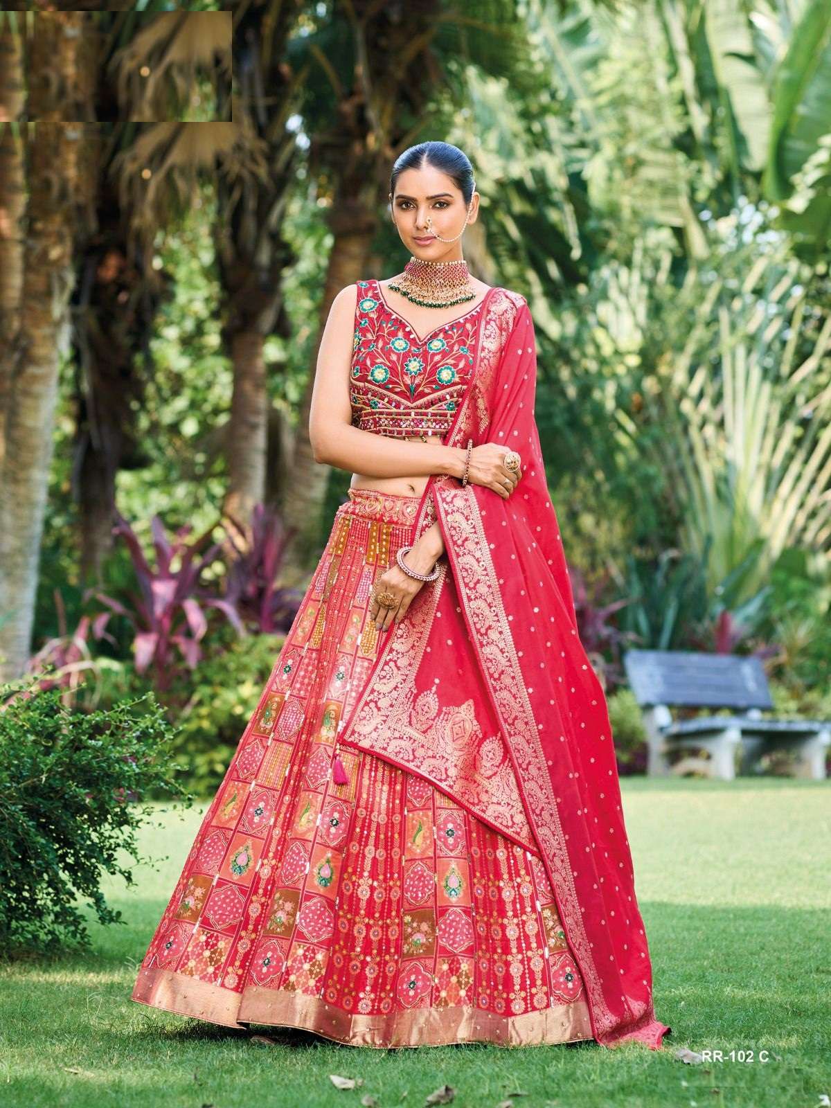 DESIGNER INDIAN BRIDAL WEDDING PARTY WEAR RED BANARASI SILK LEHENGA CHOLI WITH SM TATHASTU 102C