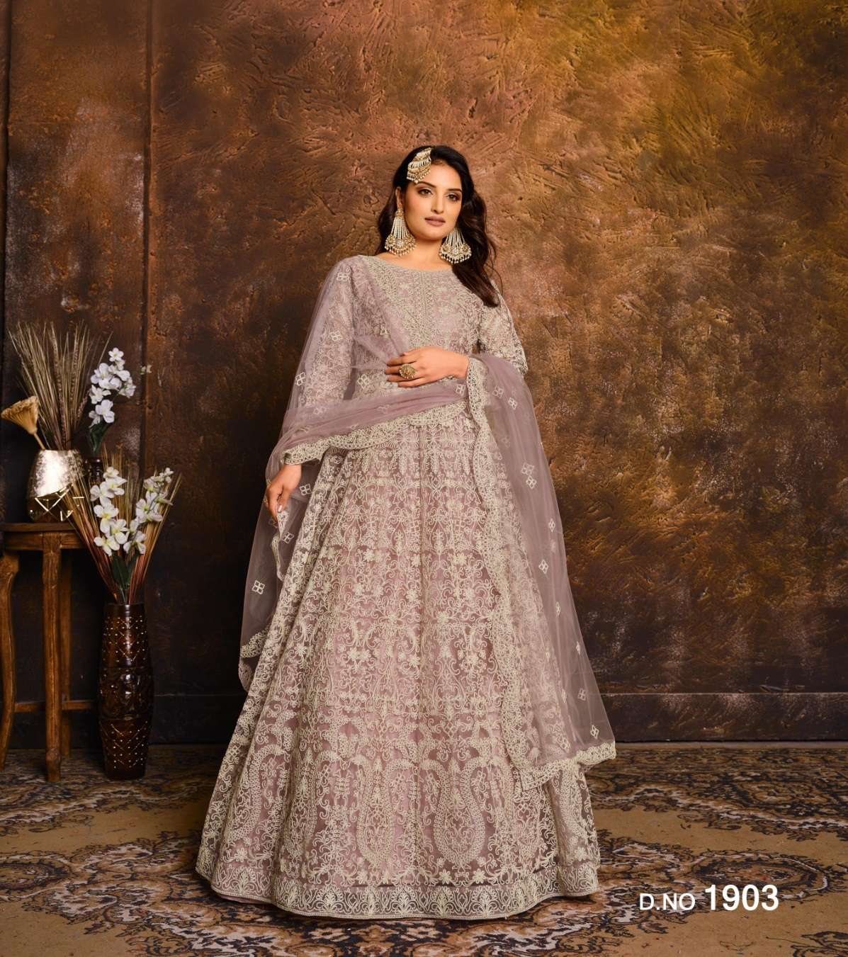 DESIGNER WEDDING PARTY WEAR HEAVY NET PEACE ANARKALI SALWAR SUIT GOWN WITH DUPATTA ANY 1903