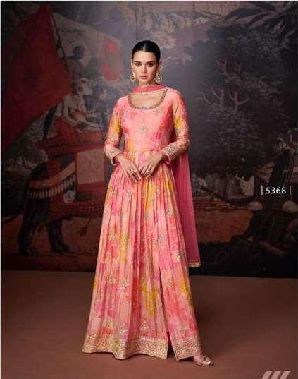 DESIGNER WEDDING PARTY WEAR HEAVY REAL GEWORGETTE PINK ANARKALI SALWAR SUIT GOWN WITH DUPATTA SY NAZRAANA 5368