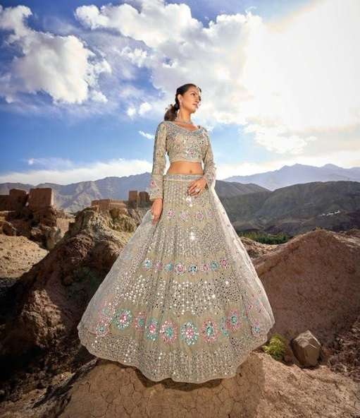 INDIAN BOLLYWOOD DESIGNER FANCY BRIDAL WEDDING PARTY WEAR HEAVY NET LEHENGA DST MN 7409