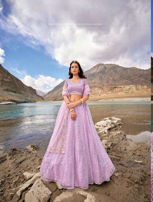 INDIAN BOLLYWOOD DESIGNER LAVENDER FANCY BRIDAL WEDDING PARTY WEAR HEAVY NET LEHENGA DST MN 7412