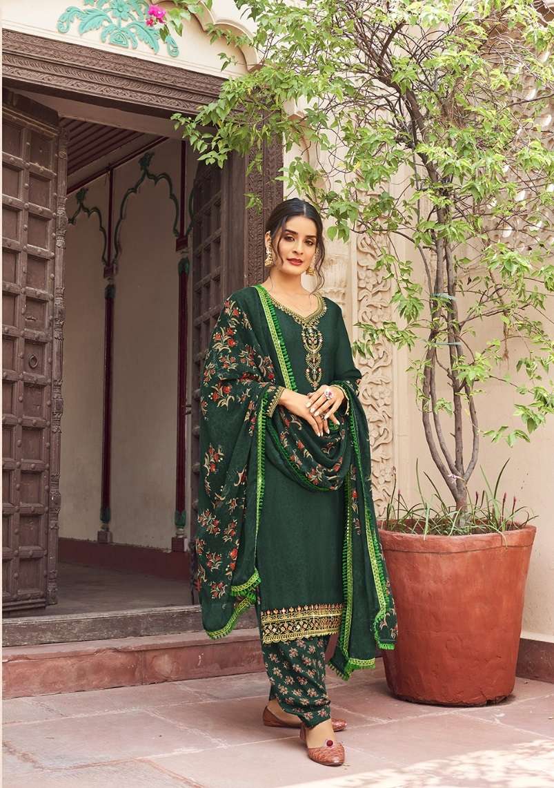 INDIAN DESIGNER FANCY WEDDING PARTY WEAR GREEN CREPE SILK STRAIGHT SALWAR SUIT DST RADHA 11002