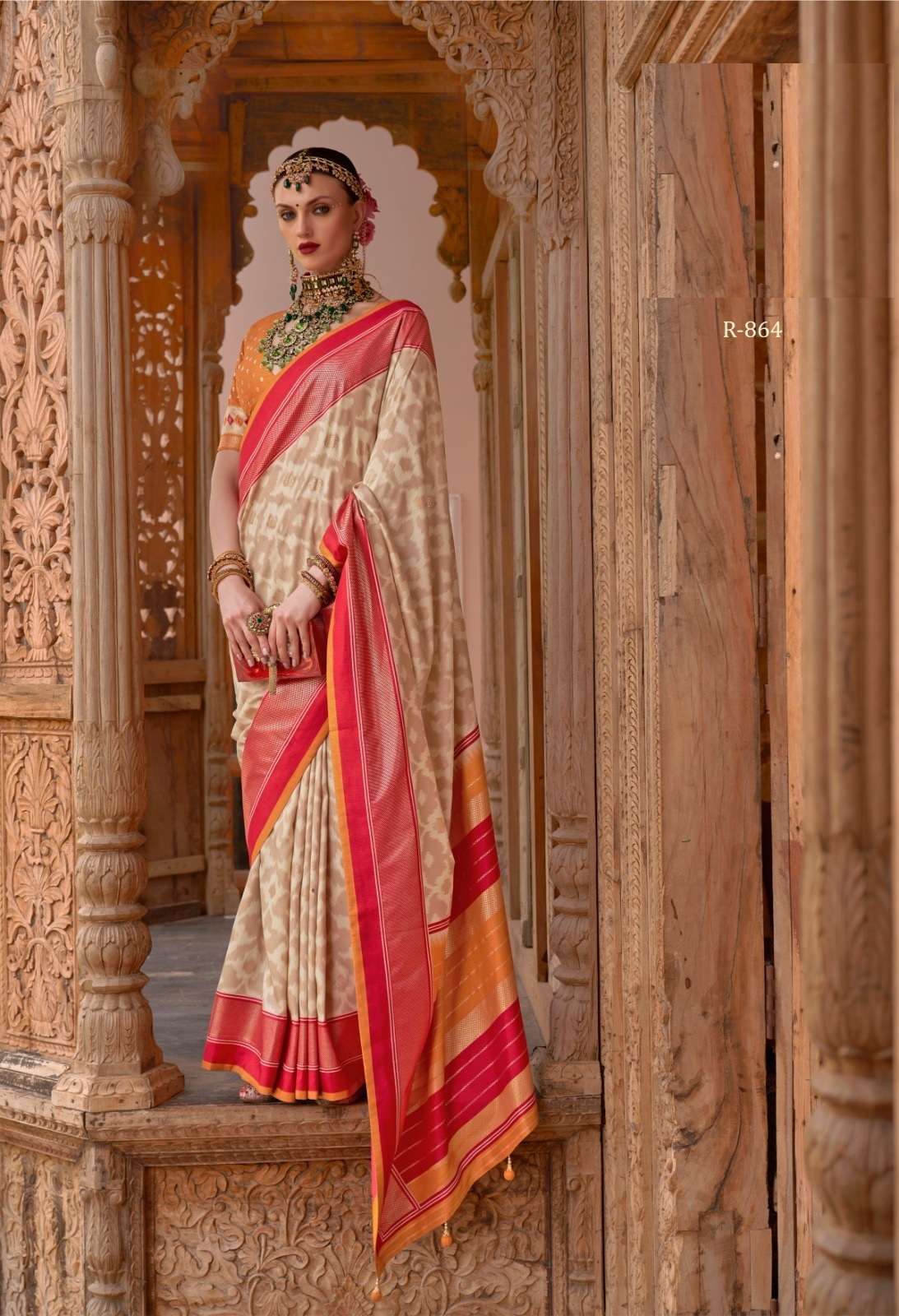 LATEST DESIGNER FANCY WEDDING PARTY WEAR HEAVY BEIGE BANARASI SILK SAREE SM REWAA 864