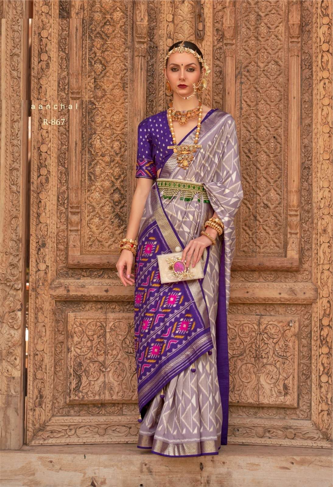 LATEST DESIGNER FANCY WEDDING PARTY WEAR HEAVY GREY BANARASI SILK SAREE SM REWAA 867