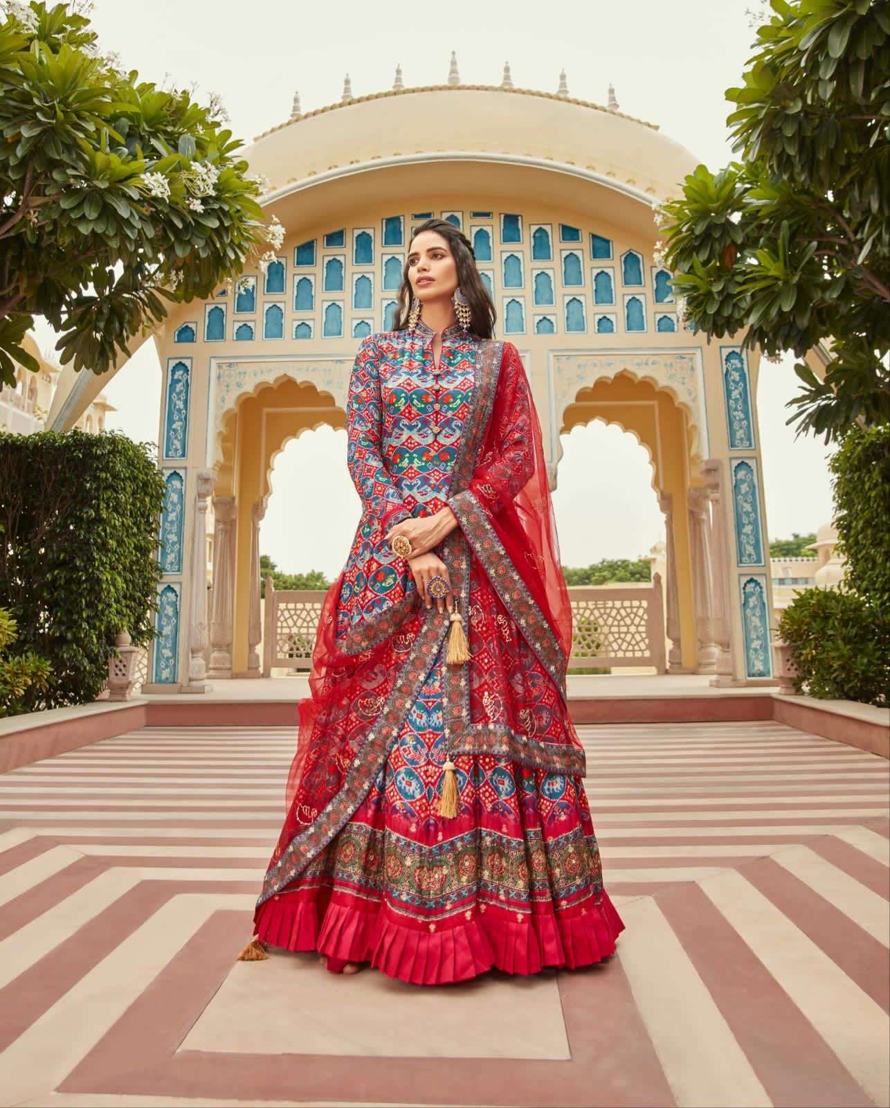 DESIGNER FANCY EXCLUSIVE DESIGNER DOLA JEQUARD SILK LONG RED ANARKALI GOWN COLLECTION DST VIRASAT 12002