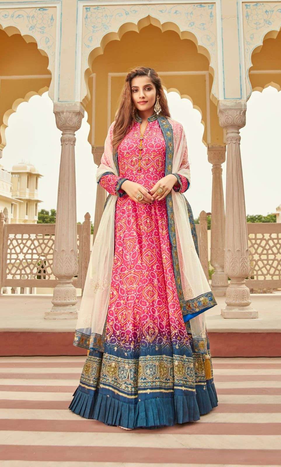 DESIGNER FANCY EXCLUSIVE DESIGNER DOLA JEQUARD SILK LONG PINK ANARKALI GOWN COLLECTION DST VIRASAT 12003