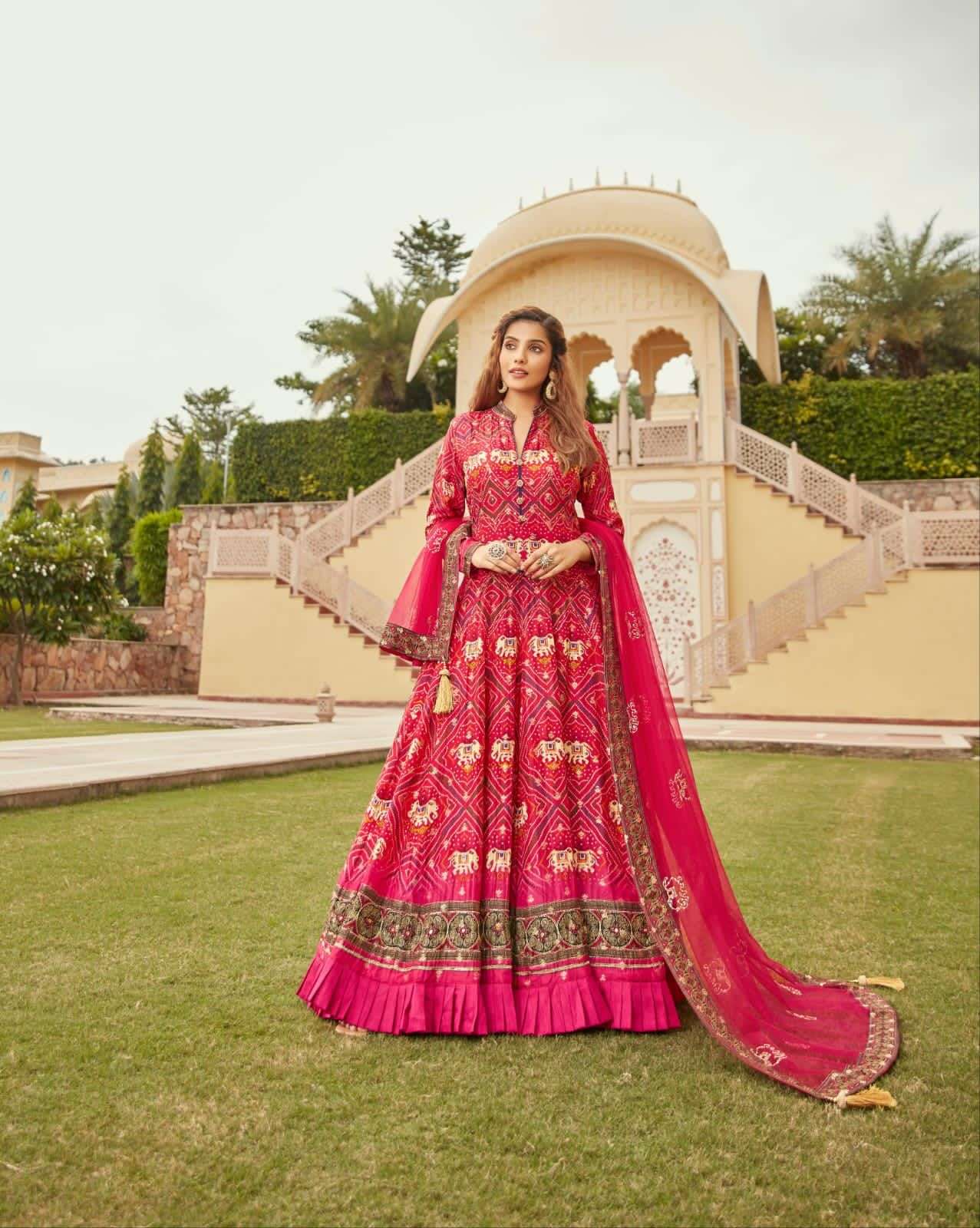 DESIGNER FANCY EXCLUSIVE DESIGNER DOLA JEQUARD SILK LONG RANI PINK ANARKALI GOWN COLLECTION DST VIRASAT 12007