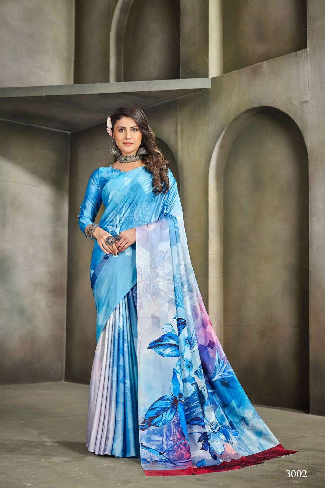 DESIGNER FANCY PARTY WEAR MULTICOLOR SILK INDIAN PRINTED SAREE COLLECTION SE RAINA SM 3002