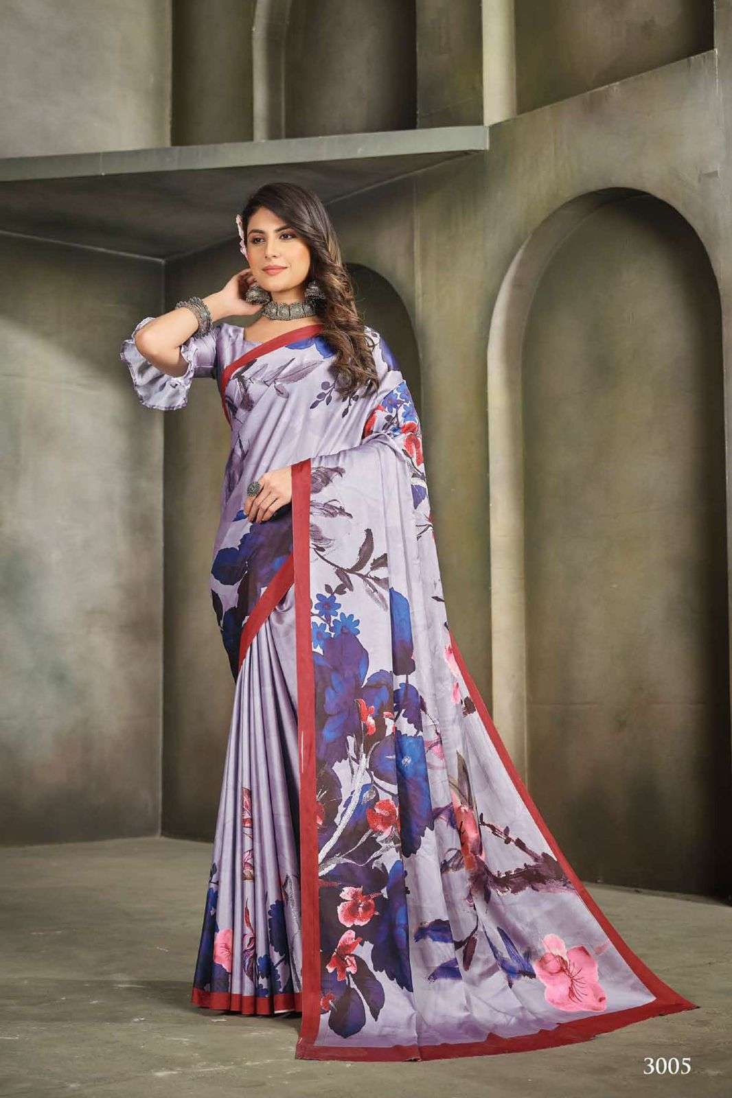 DESIGNER FANCY PARTY WEAR MULTICOLOR SILK INDIAN PRINTED SAREE COLLECTION SE RAINA SM 3005
