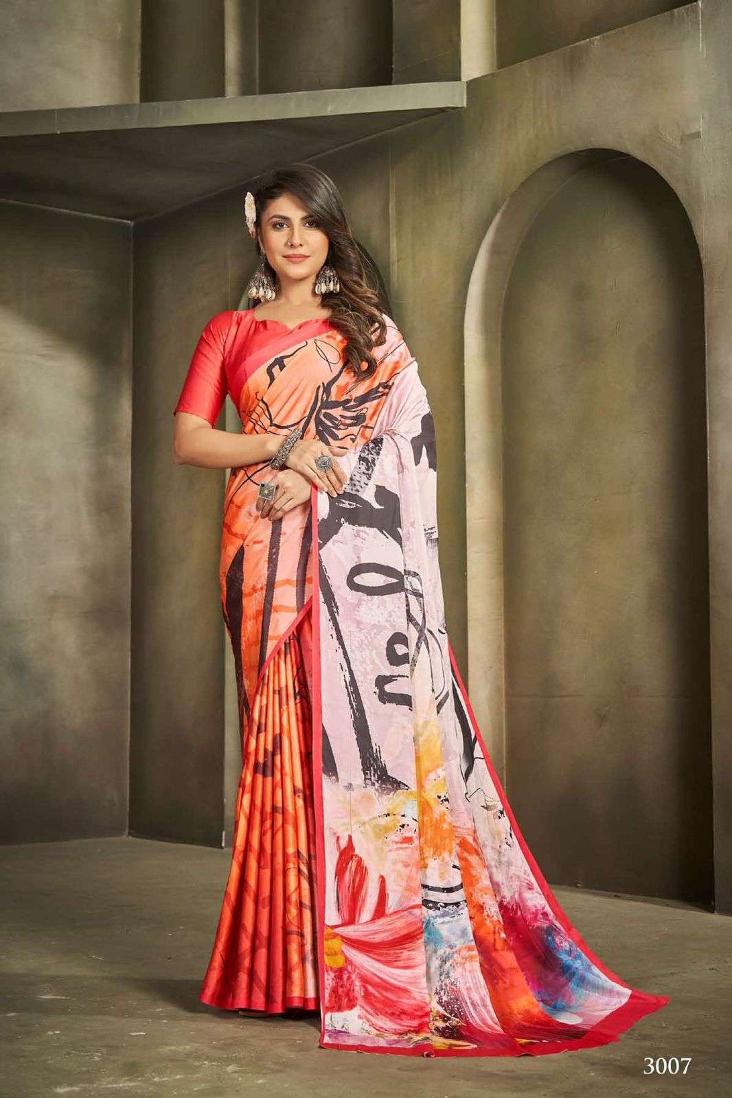DESIGNER FANCY PARTY WEAR MULTICOLOR SILK INDIAN PRINTED SAREE COLLECTION SE RAINA SM 3007