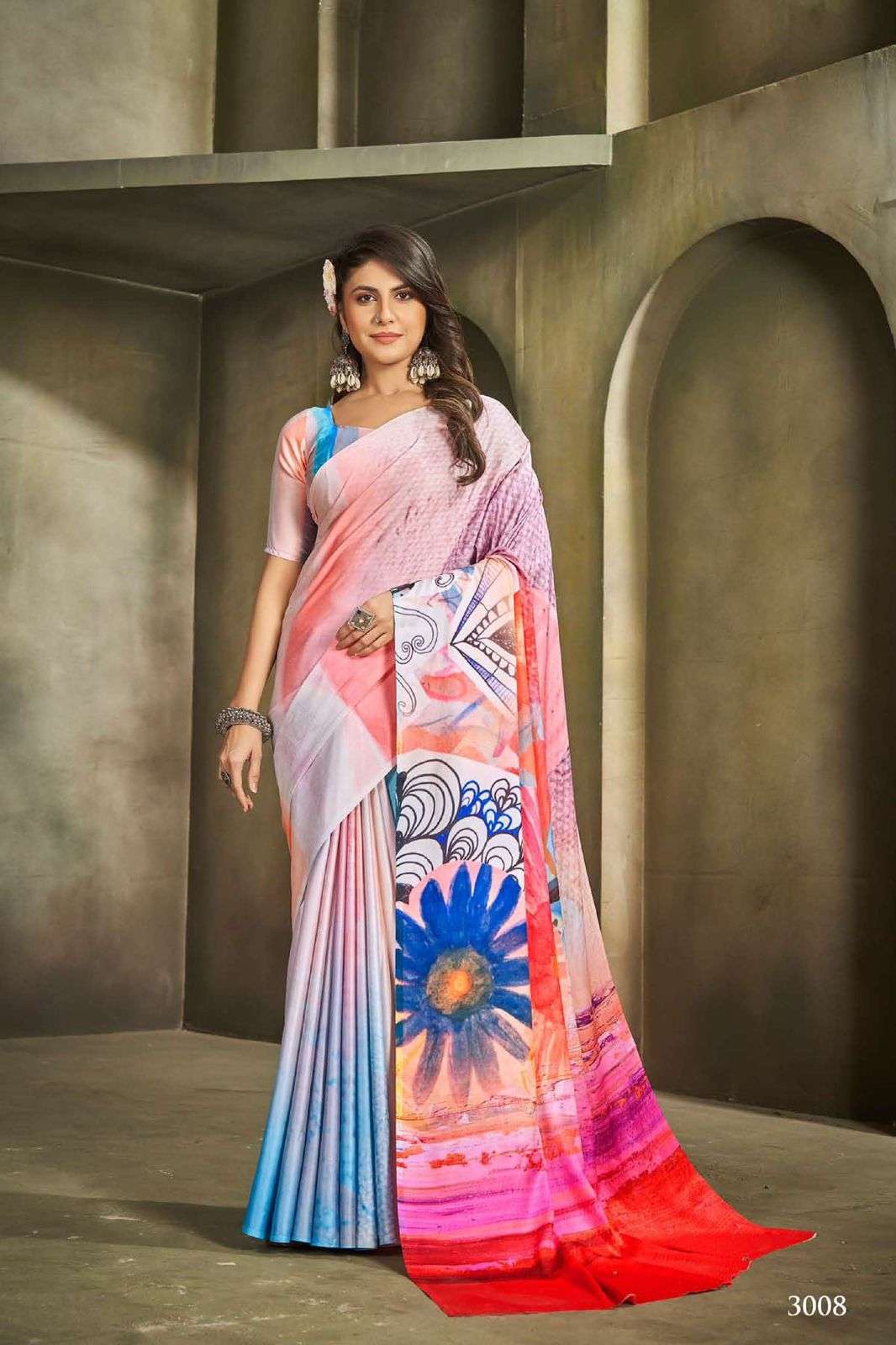 DESIGNER FANCY PARTY WEAR MULTICOLOR SILK INDIAN PRINTED SAREE COLLECTION SE RAINA SM 3008