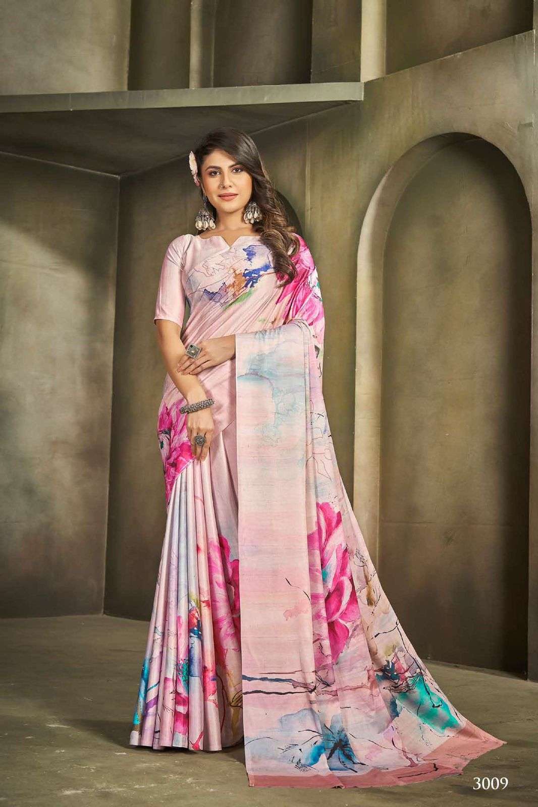 DESIGNER FANCY PARTY WEAR MULTICOLOR SILK INDIAN PRINTED SAREE COLLECTION SE RAINA SM 300