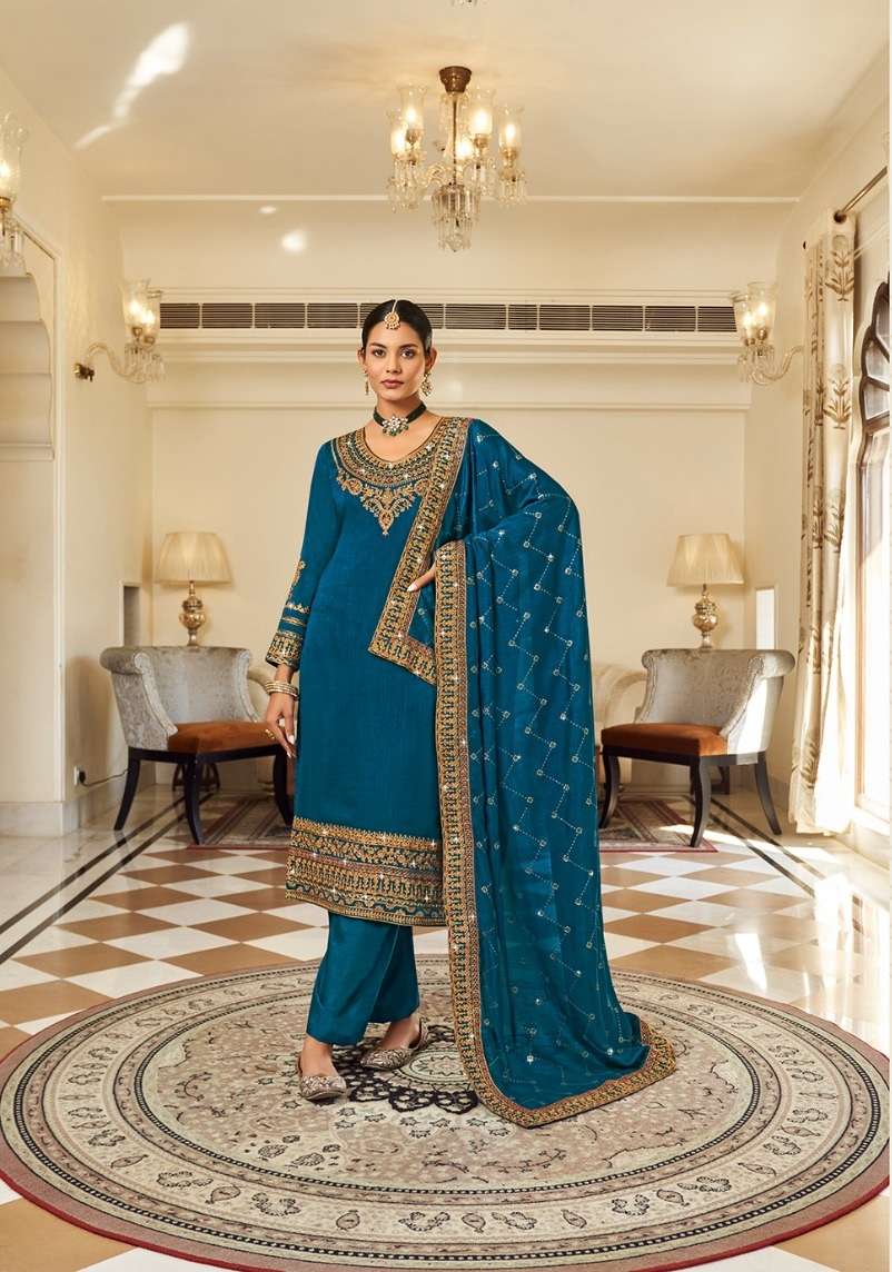 DESIGNER FANCY WEDDING PARTY WEAR BLUE SILK SALWAR SUIT WITH SILK DUPATTA DST RADHA NOOR 1082