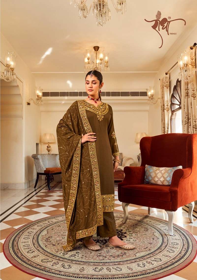 DESIGNER FANCY WEDDING PARTY WEAR BROWN SILK SALWAR SUIT WITH SILK DUPATTA DST RADHA NOOR 1083